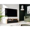 Meuble TV PILVI - Style contemporain - Décor Chêne et Noir - 2 Abattants + 2 niches - L 95 x P 36 x H 34,5 cm