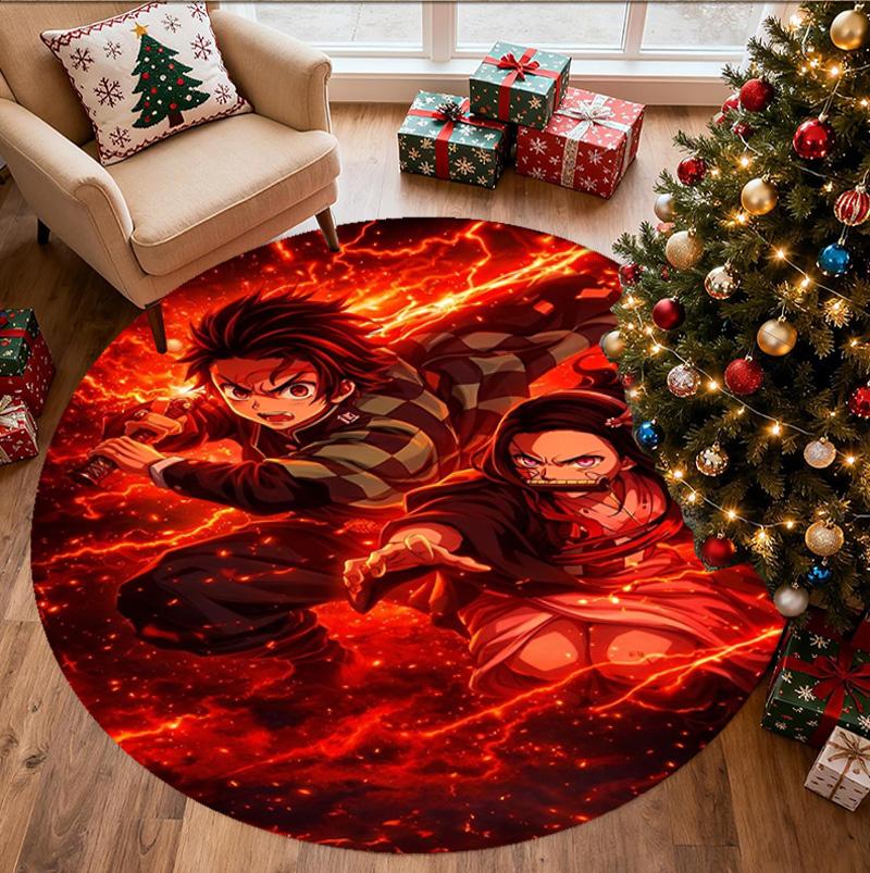 Demon Slayer Pattern Round Rug, Indoor/Outdoor Mat, for Picnic, Gameroom, Bedroom, Office, Living Room, Home Decor Carpet, Birthday Gift