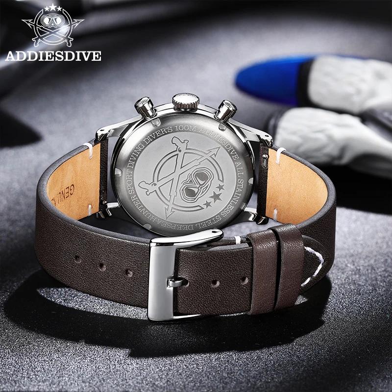 ADDIESDIVE AD2037 Men's Quartz Watch Bubble Mirror Glass 100m Diving Wristwatch 60min Chronograph for Man 38mm Relogio Masculino