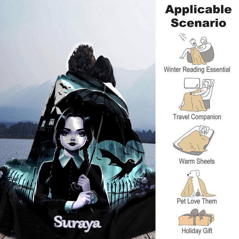 Customiz Name Personality Wednesday Addams Blanket Soft &Warm Sofa Office Bed Travel Lunch Break Blanket, Gift Suitable All Seasons
