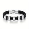 Мужской кожаный браслет Черный плетеный кожаный шнур Браслет с гравировкой имени Мужской двухслойный браслет из нержавеющей стали с гравировкой