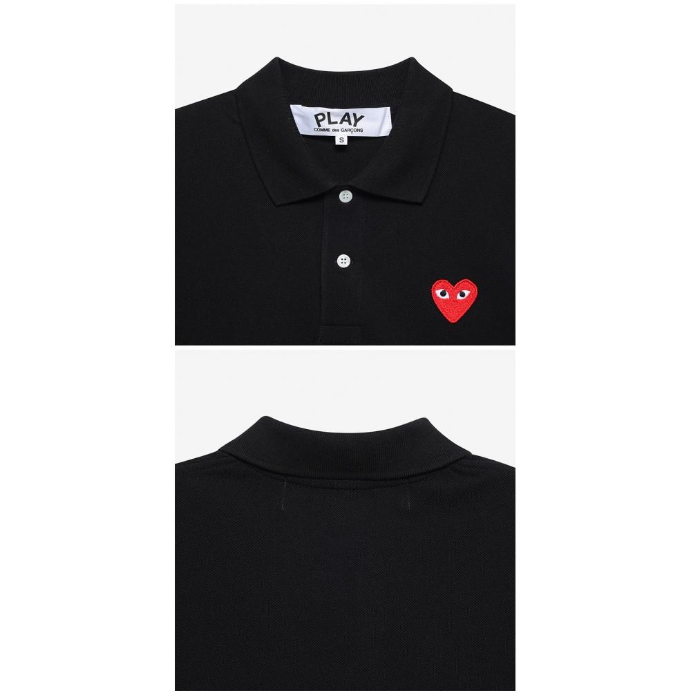Comme Des Gar Ons Play Red HearT Wappen Polo T shirT Ax T006 051