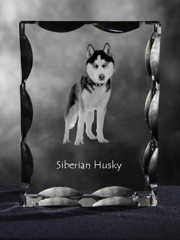 Siberian Husky, Chukcha - crystal with a picture of a dog, glass statuette with a picture, unique frame with a picture from Art-Dog brand
