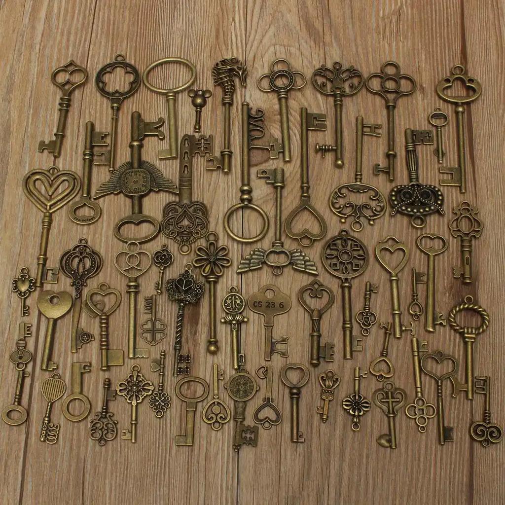 69 шт. Набор старинных бронзовых винтажных скелетных ключей DIY Ручная работа Аксессуары Подвески для ожерелий Материалы для изготовления украшений