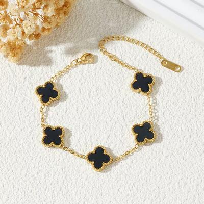 Браслет с четырьмя листами клевера, двухсторонний браслет на удачу из перламутра 18-каратного титана и стали, модный темперамент, сотня браслетов