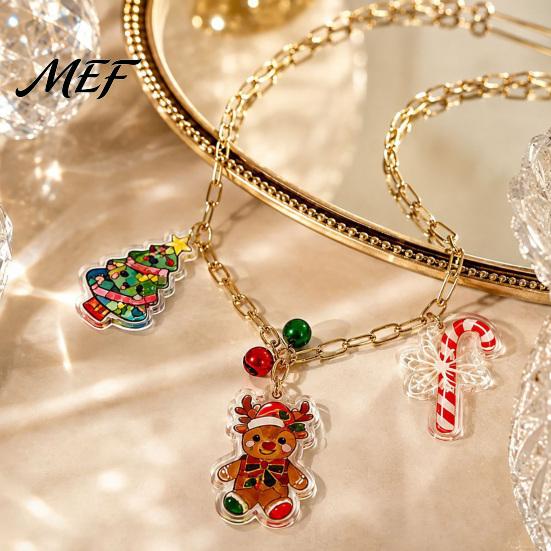 Christmas Charms Necklace for Women, Cute Elk Tree Candy Cane Pendant with Bells, Festive Alloy Jewelry Holiday Party Outfit Women