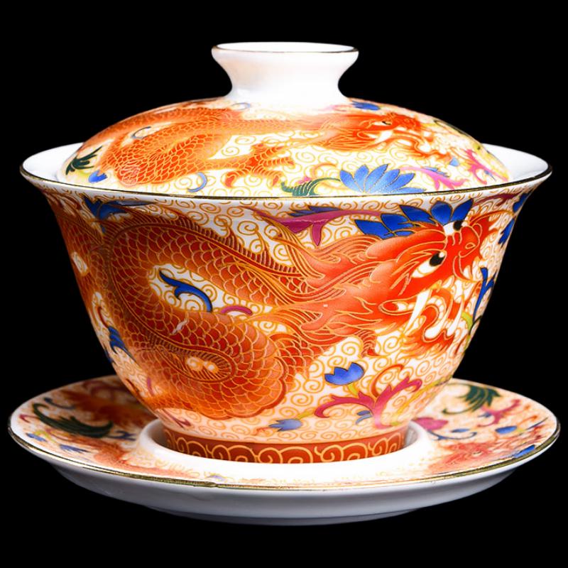 Баньшань Дунсюэ Расписная эмалью керамическая пиала гайвань 180 мл