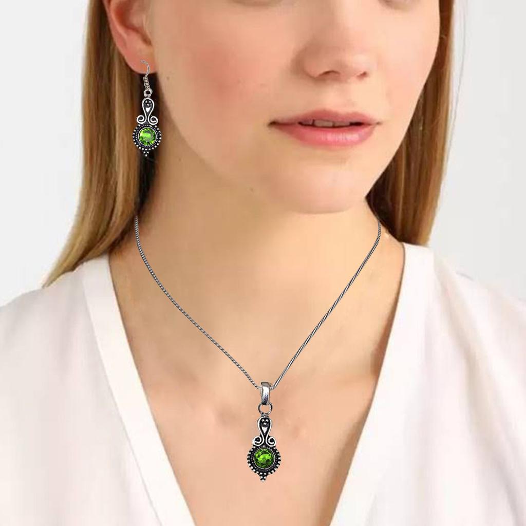 Peridot   Gemstone Pendant Jewelry Set Quartz Necklace 18-20''