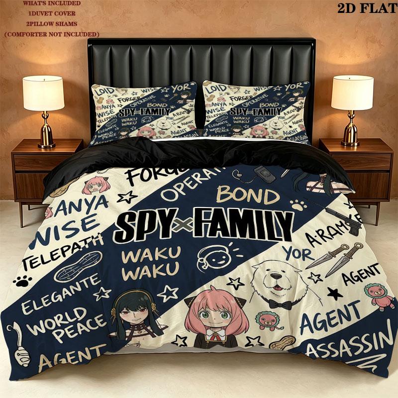 Spy Family Pattern Bedding Quilt Set Quilt Cover Pillowcase Home Birthday Gift(1 * duvet cover + 2 * pillowcase, without core)