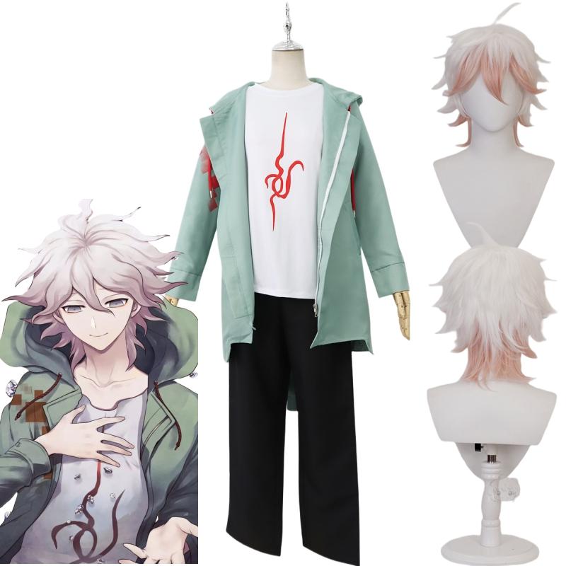 Аниме Danganronpa Komaeda Nagito Косплей Хэллоуин для нейтрального парика Одежда для ролевых игр Вечеринка Униформа Куртка Футболка Костюм Костюмы