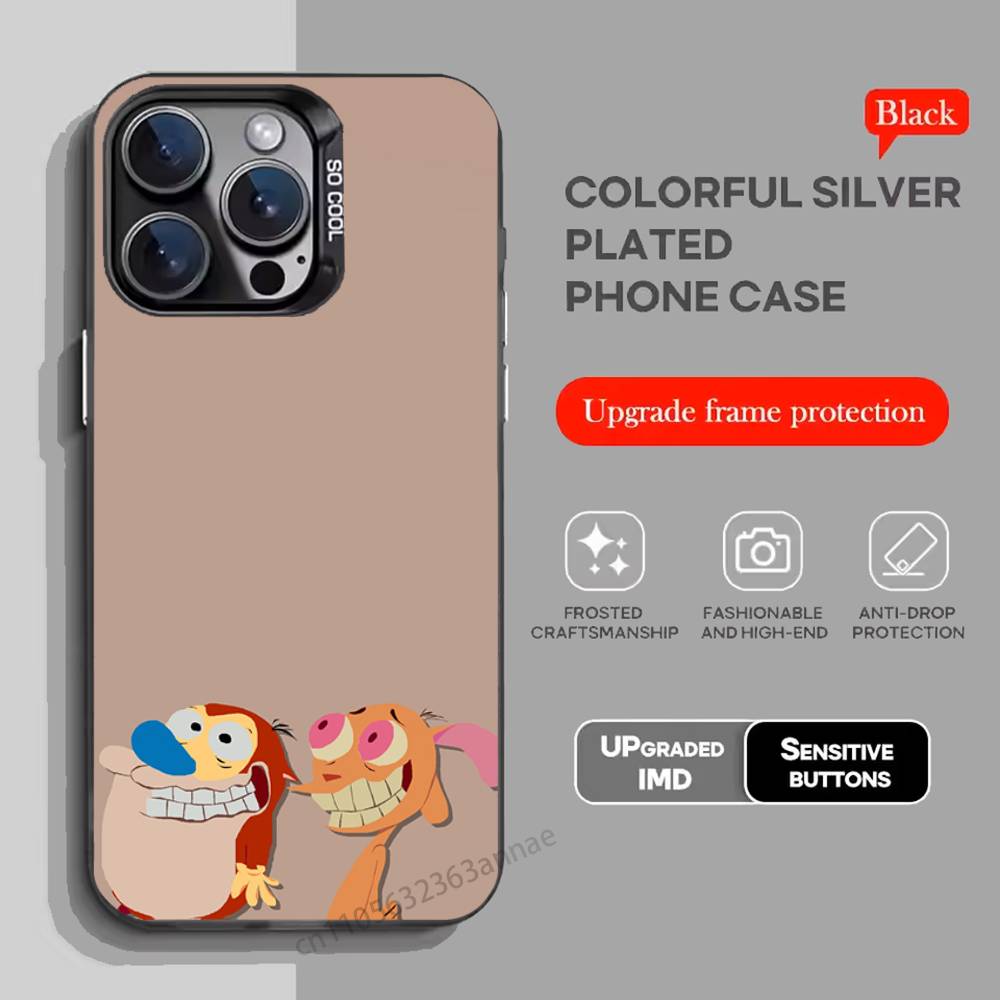 Anime Ren and S-stimpy Phone Case for iPhone 15 16 Pro Max Air SE 11 13 Pro 14 Plus 12 11Pro 15Pro Max 16e Cover