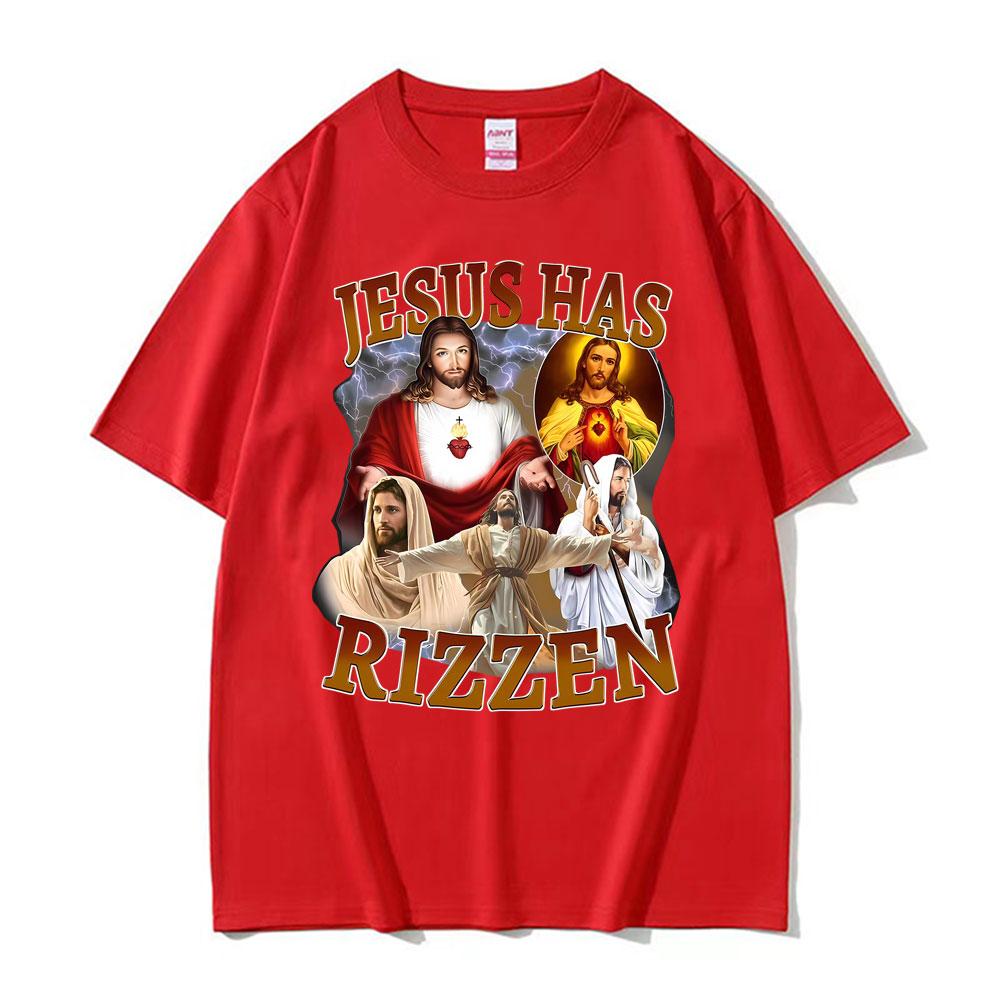 Смешная футболка с графическим принтом «Иисус Воскрес» (Jesus Has Rizzen Jesus Cool Funny) Унисекс Женская Удобная Оверсайз Футболка Готическая Одежда Футболка с коротким рукавом