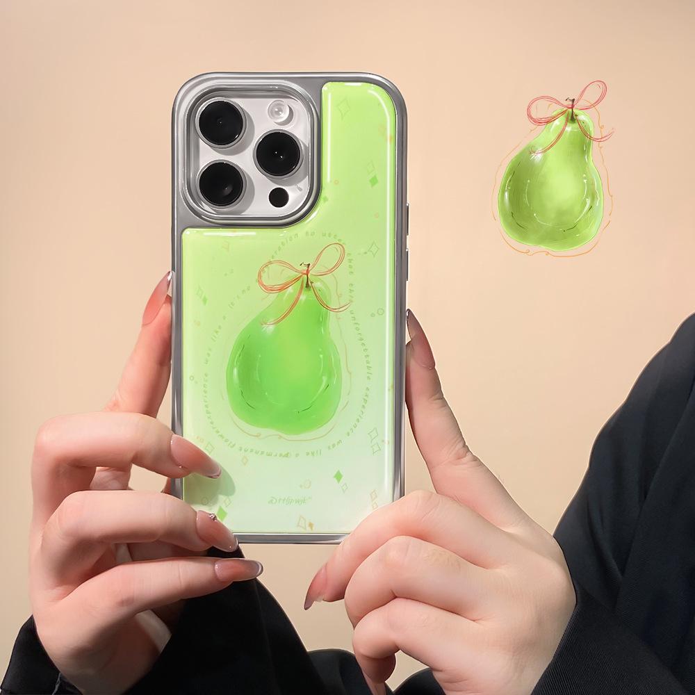 Подходит для чехла на мобильный телефон iphone16promax, японский и корейский стиль, яблоко-груша, маленький свежий, гальваническое покрытие, конденсация воды 13 яблоко 15