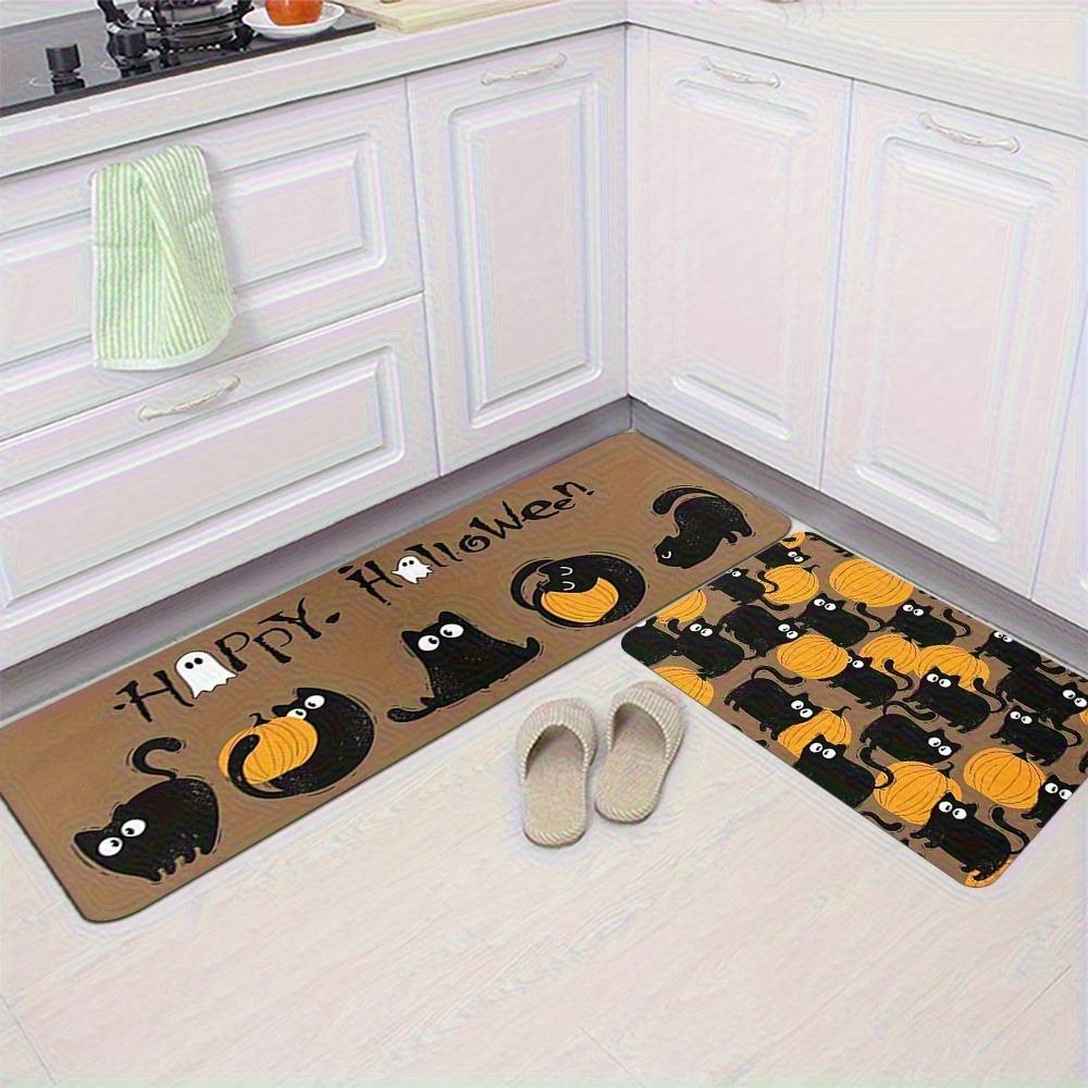 1PC Halloween Black Cat Ghost Kitchen Rug Non-Slip Door Mat Pop design Bathroom Rug Bath Mat Carpet for Home Sink Laundry Decor