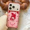 Эстетичный красный чехол для телефона с клубникой My Melody для iPhone 17 16 15 14 Pro Max, милый с точками и клеткой, с подставкой, защитная крышка для W