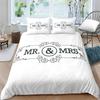 Черно-белый пододеяльник Queen/King/Full Size Mr and Mrs Комплект постельного белья из 3 предметов Мягкий микрофибровый парный романтический пододеяльник