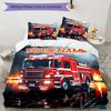 3PC Custom Name Fire Truck Action Bedding Set Duvet Cover Closure Includes 1 Duvet Cover & 2 Pillowcases for Bedroom