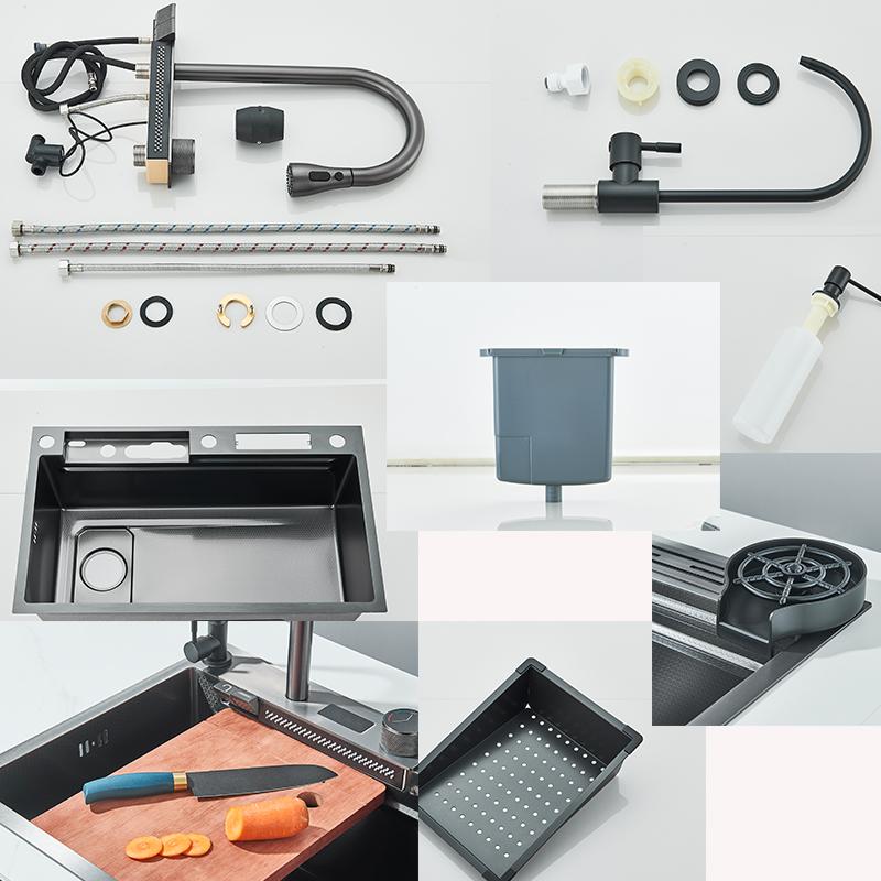 Раковина для кухни из нержавеющей стали с водопадом, цифровым дисплеем, большой одинарной чашей, мойка для посуды, мойка с многофункциональным сенсорным водопадом