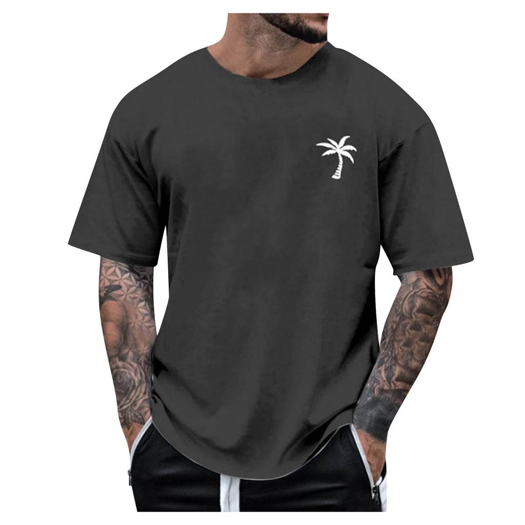 Men's Round Neck Short Sleeve Loose Summer Tops Fashion T-Shirt With Graphic Creative Letters Retro Print Street Sports Casual Tops