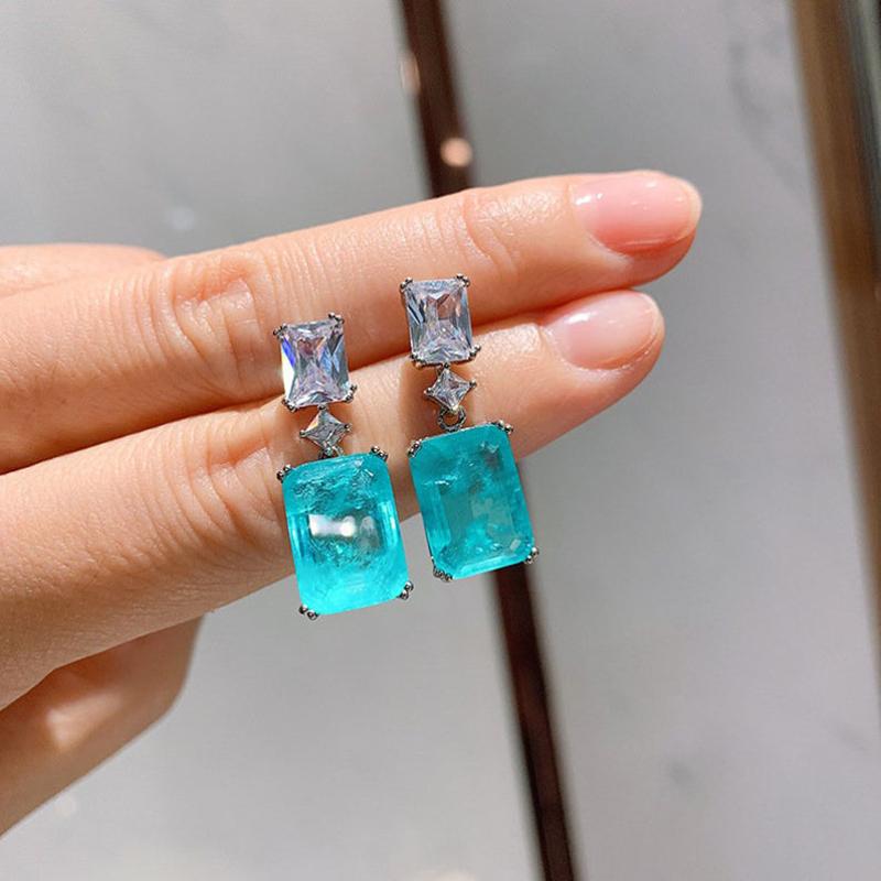 Luxury Lady Party Earrings with Bright Bule CZ Pendant Trendy Female Party Accessories for Anniversary High-quality Gift