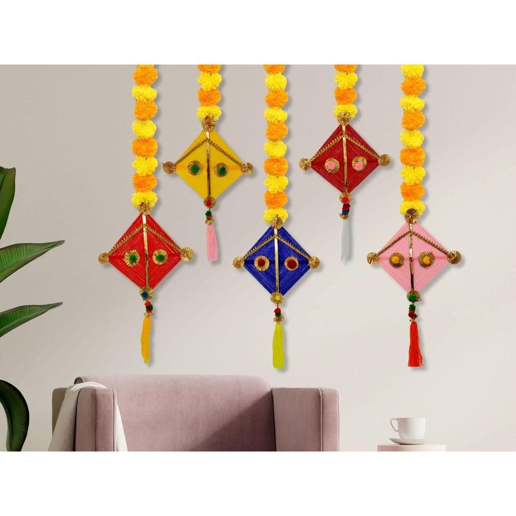 Ручной работы Искусственные Бархатцы Пушистые Цветы Красочный Шерстяной Воздушный Змей Подвесной для Дома, , Храма Комната для Пуджи Украшение (Пакет из 5)