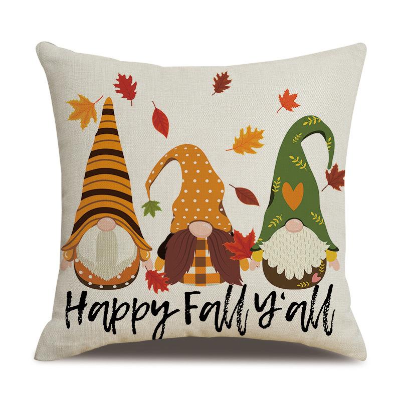 Thanksgiving Linen Pillowcase Autumn Pumpkin Print Pillow Cushion Cover