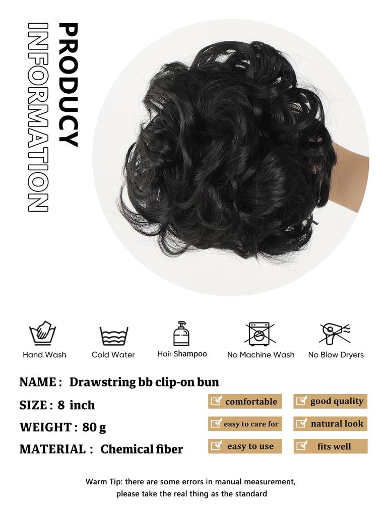 Synthetic Wig Black Messy Bun Elastic Drawstring Bb Clip Loose Wave Big Curly Bun 8 "short Synthetic Ponytail Extension Bun for Use by Women
