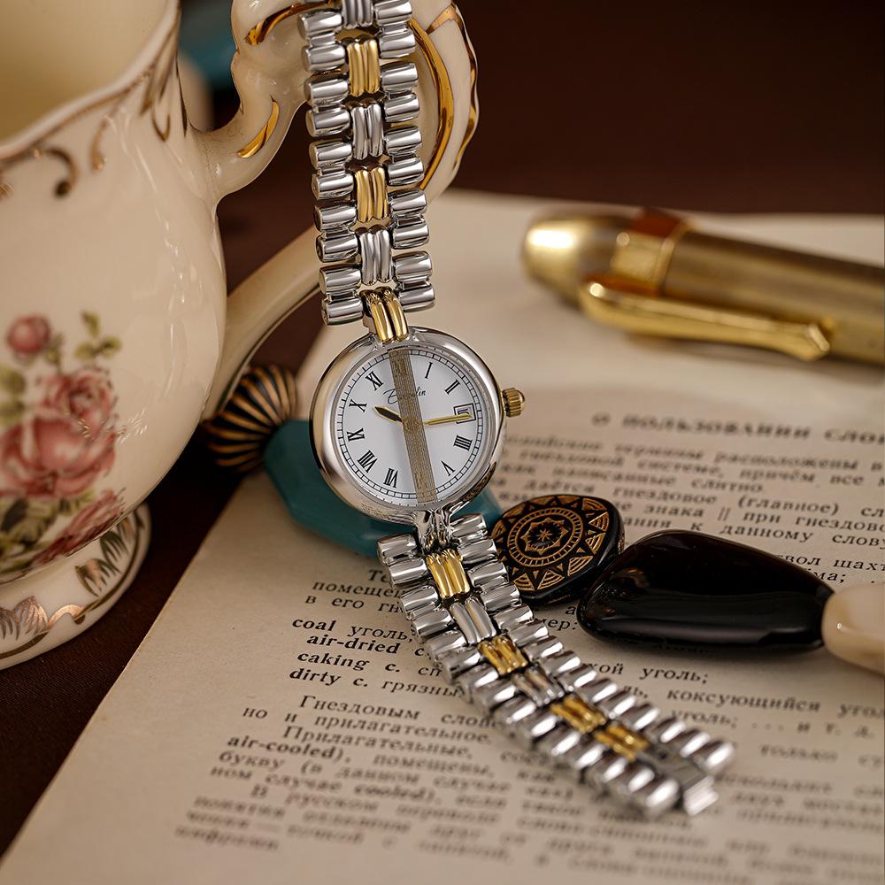 Новые легкие роскошные часы в средневековом стиле, простые маленькие круглые часы с римской шкалой и стальным ремешком, женские часы с темпераментом