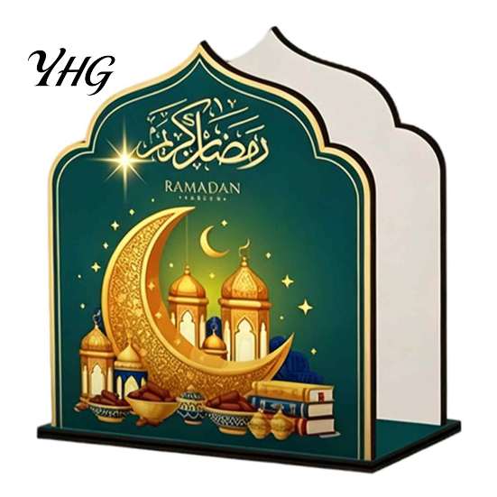 Modern Tissue Rack for Ramadan Wooden Napkin Holder, Ramadan-themed Paper Towel Dispenser, Crescent Mosque Holiday Table Ornament Pattern Decorative