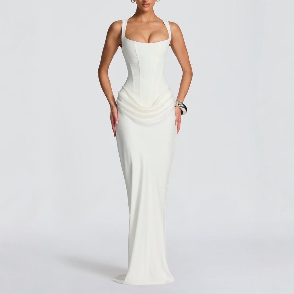 Женский Повседневный Приталенный Платье-Комбинация с Бретелями «Рыбья Кость», Обтягивающее Бедра, Длинная Юбка