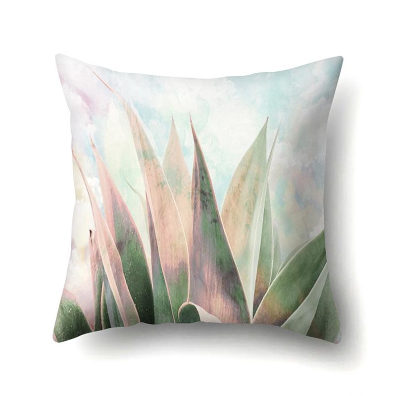 Polyester Pillowcase Ins Style Plant Flowers Nordic Printed Peach Leather Velvet Cushion Cover Sofa Waist Cushion Cover
