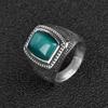 Fashion Men Ring Green Stone Stainless Steel Charm Punk Hiphop Finger Rings Male Charm Jewelry