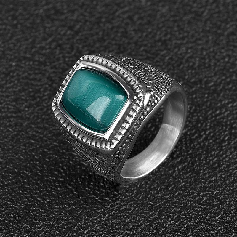 Fashion Men Ring Green Stone Stainless Steel Charm Punk Hiphop Finger Rings Male Charm Jewelry