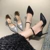 Fashion New Fashion Sexy Crystal Thin with Sequin Wedding Shoes Feminine Bow Two Wear Not Tired Feet Silver High Heels Zapatos Mujer