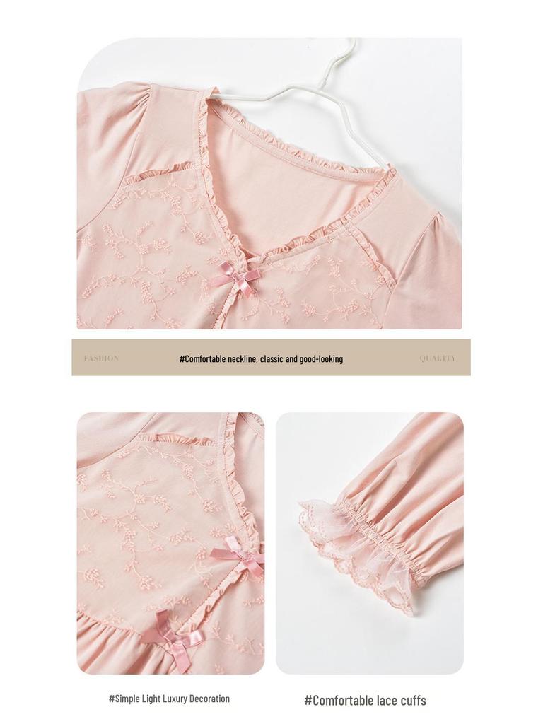 Женский пижамный комплект из лайкры и хлопка: Осенний топ с длинным рукавом и V-образным вырезом и брюки, однотонные, повседневная домашняя одежда