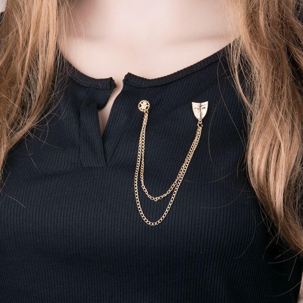 Gold Color Suit Accessories Lapel Pins Tassel Brooches Women Men Mask Tassel Chain Brooch Brooch