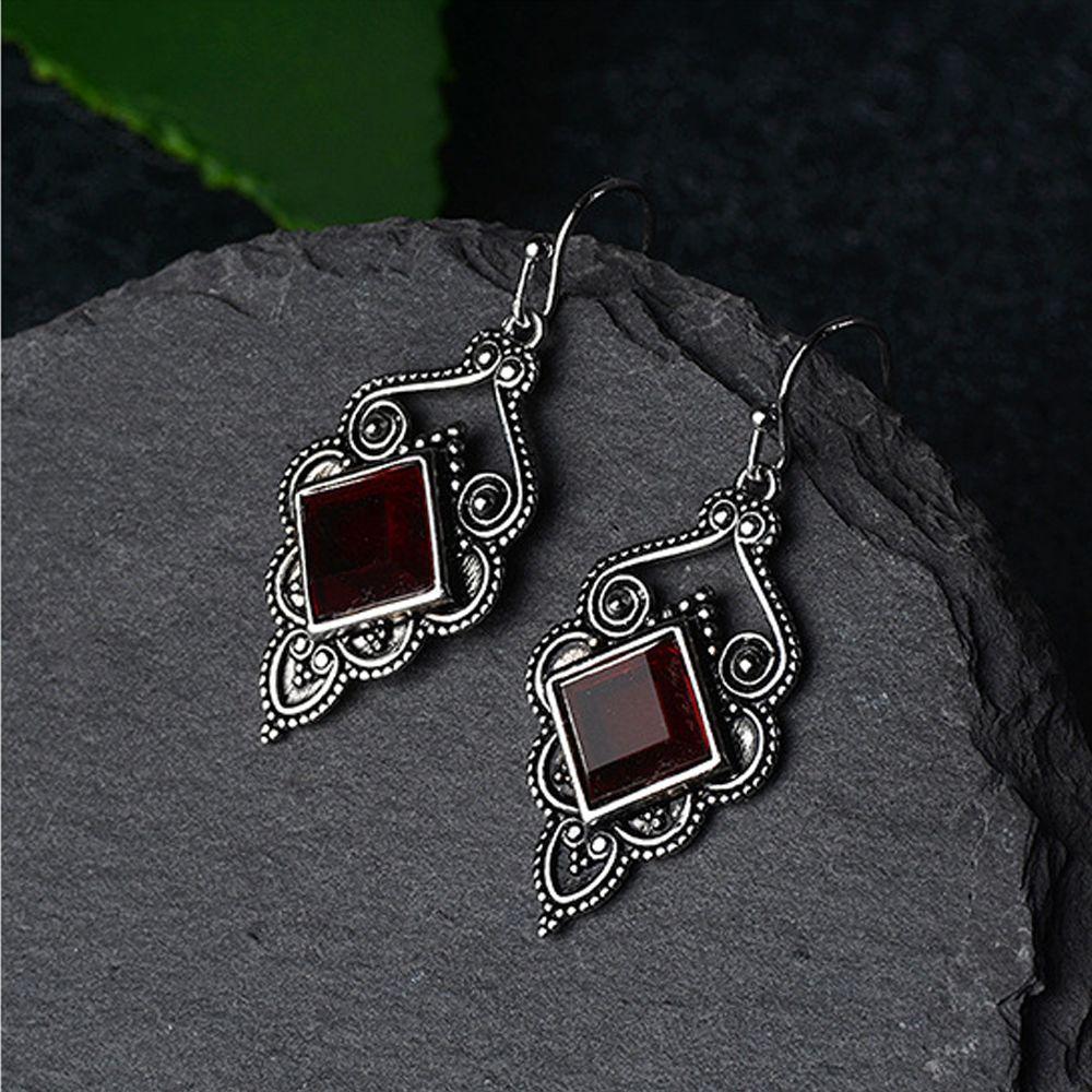 Vintage Hook Chic Engagement Wedding Jewelry Red Agate Earrings Ruby Ear Stud Dangle Gemstone