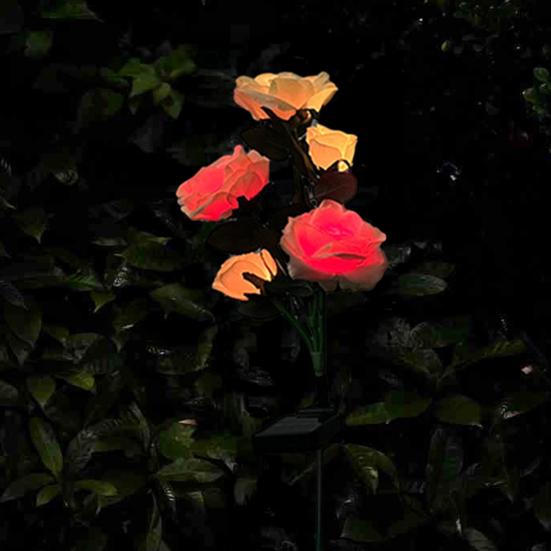 Садовые солнечные светильники для роз, искусственные розы на открытом воздухе с солнечными лампами, меняющие цвет цветы, с шипом для земли для украшения дорожки на открытом воздухе на патио и во дворе