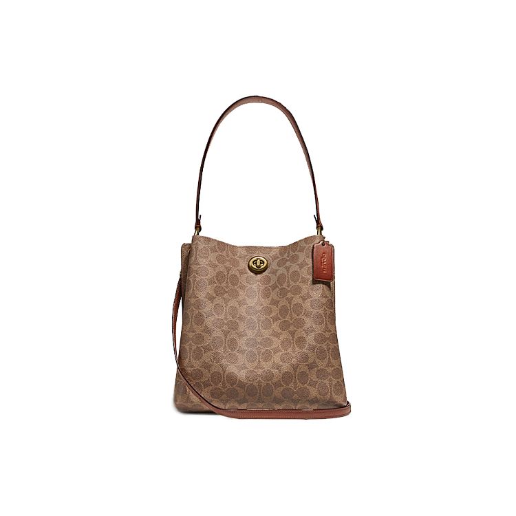 Coach Charlie 26 Monogram Canvas And Leather Bucket Bag Women Shoulder Bag Red Brown 89003-B4NQ4