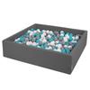 Soft Ball Pit Square 120x30cm/300 Balls Balls 7cm / 2.75in for Kids, Dark Grey:grey-white-turquoise