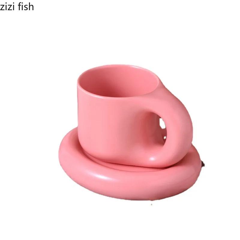 Solid Color Simple Ceramic Mug Set Creative Handle Coffee Mug Home Breakfast Cup Milk Cup Beverage Cup High Beauty Couple Cups