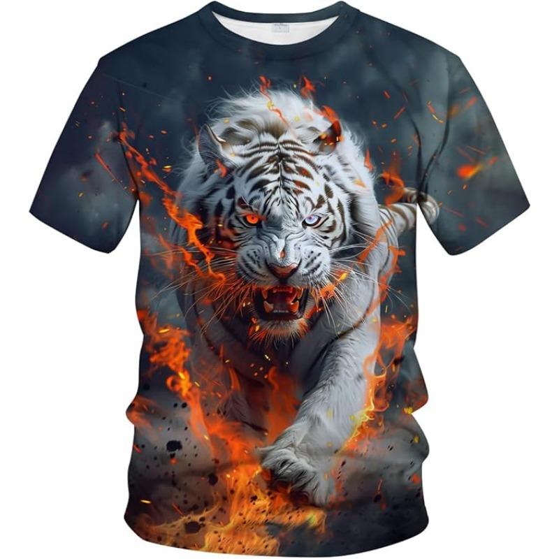 Мужская летняя 3D футболка Модная повседневная свободная с принтом животного тигра с круглым вырезом и коротким рукавом