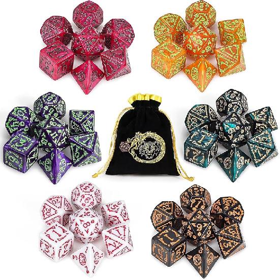 Good productPolyhedral Dice Set (35 Pieces) with Black Pouches, 5 Complete Double-Colors Dice Sets of D4 D6 D8 D10 D% D12 D20 Compatible with