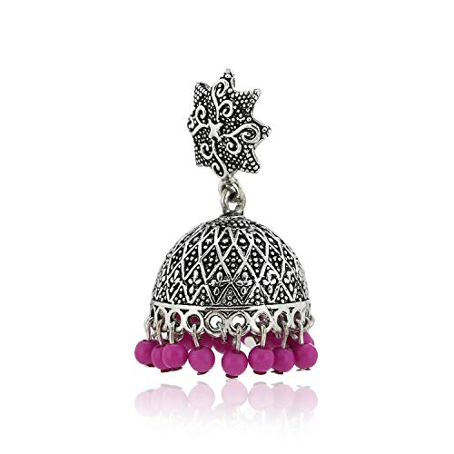 Серьги-подвески Estele из оксидированной посеребренной металлической латуни Jhumki с розовыми бусинами для девочек и женщин