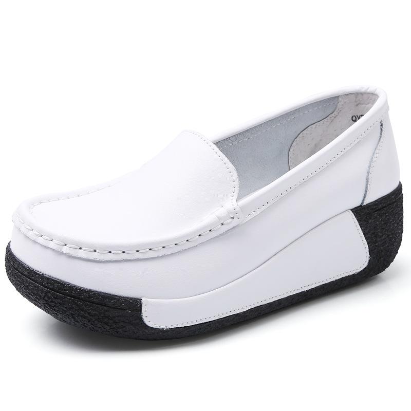Fashion New Fashion Casual Women's Shoes Flat Genuine Leather White Nurse Shoes Women Platform Wedges Shoes