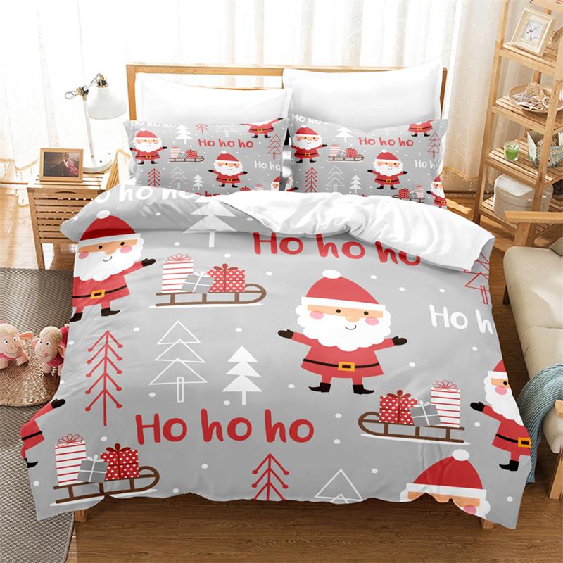 Веселый рождественский комплект постельного белья Twin King Queen Cartoon Santa Claus Комплект постельного белья из полиэстера с рождественским пряничным человечком