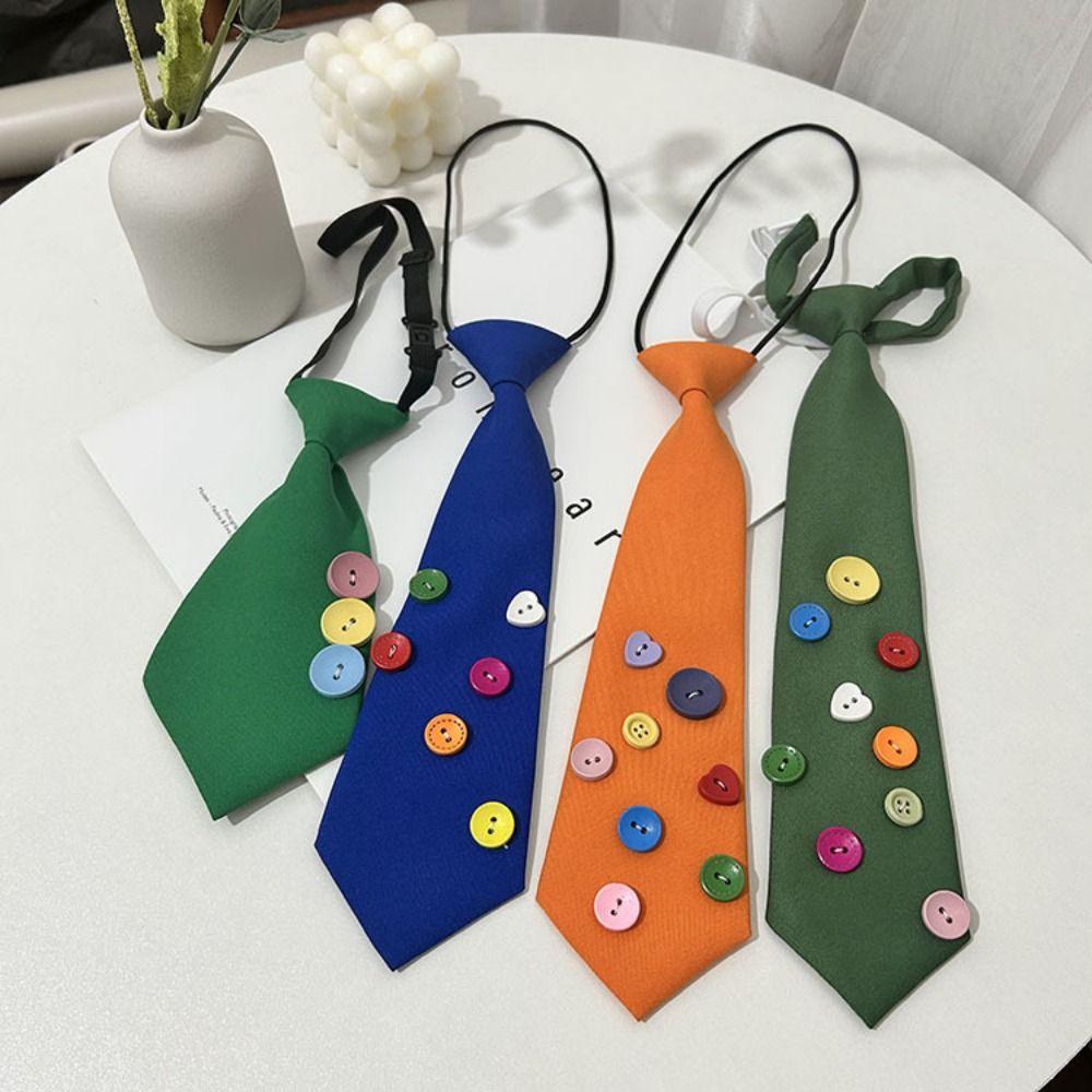 Multicolor Lazy Neckties Colorful Buttons Rubber Band Tie Creative Shirt Tie School Uniform