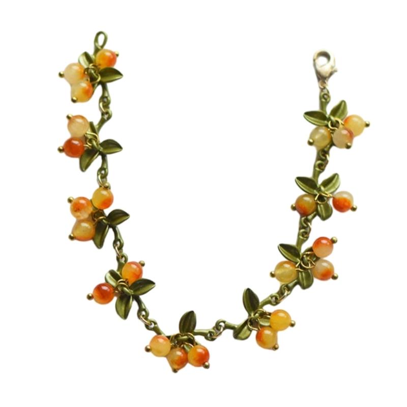 2026 NEW Sweet Colorful Beaded Plant Leaves Fruit Peach Cranberry Bracelet For Women Party Birthday Jewelry Gift
