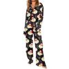 2 Pcs/Set Christmas Women Pajamas Suit Satin Santa Printing Lapel Long Sleeve Top Wide Leg Pants Sleepwear Casual Home Wear Clothes