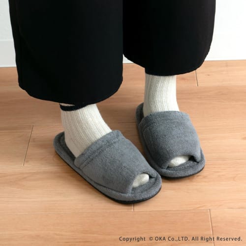 OKA Dry-Good D Nature Slippers, Size L (fits Feet Up To 27cm), Dark Gray (Indoor, Toilet, Washable)